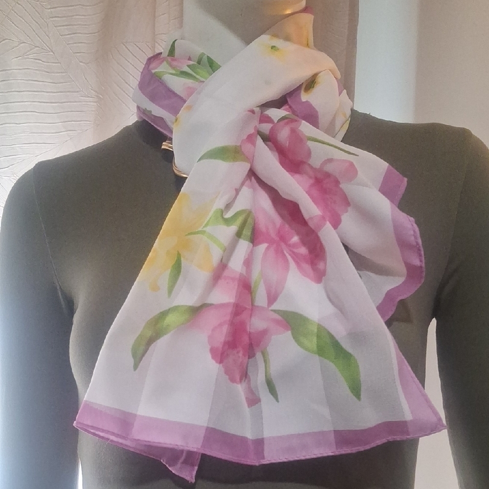 Jones New York Floral Scarf with Pink and Yellow